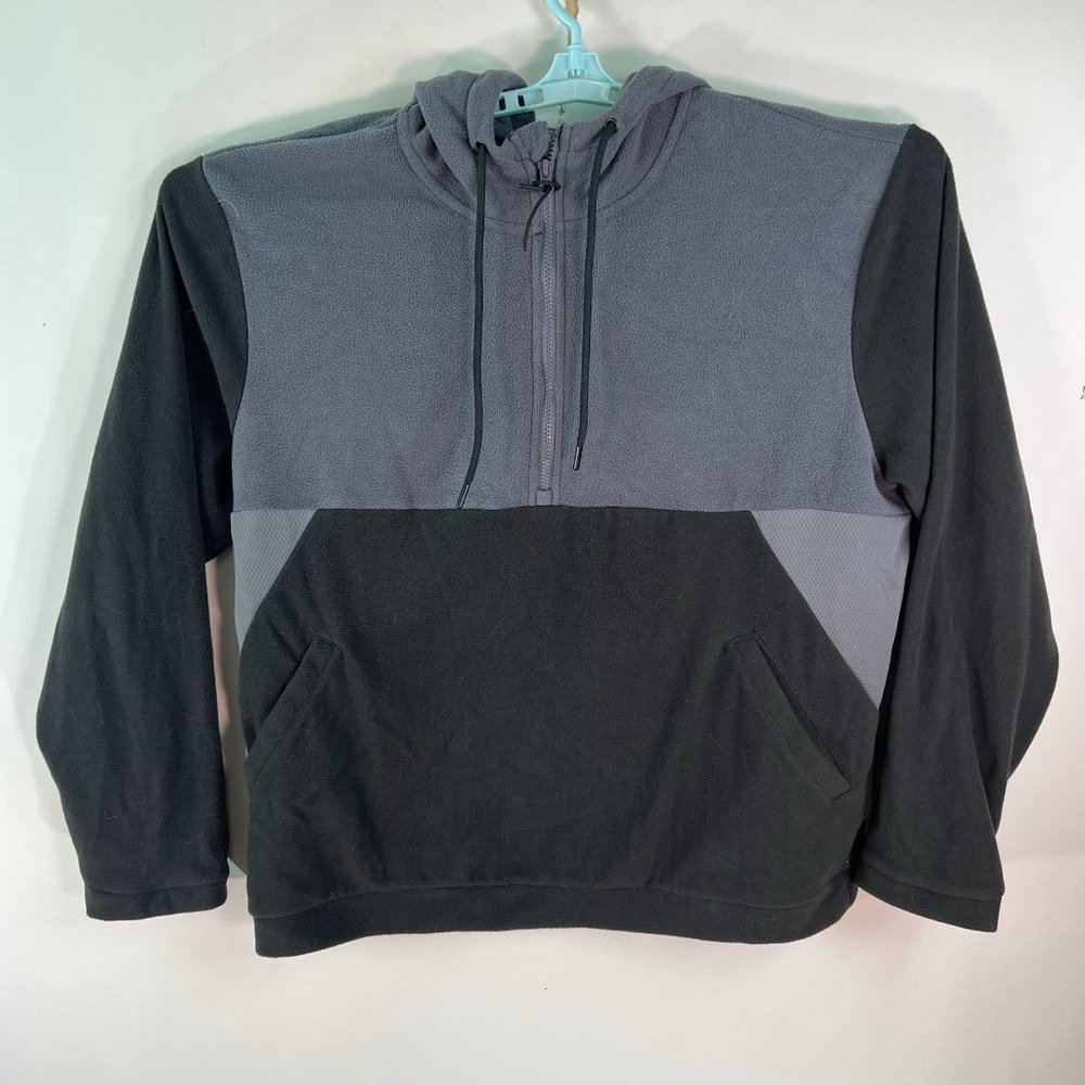 MTA Sport Long Sleeves 1/4 Zip Gray Black Fleece Jacket Pullover Hoodie Size XL